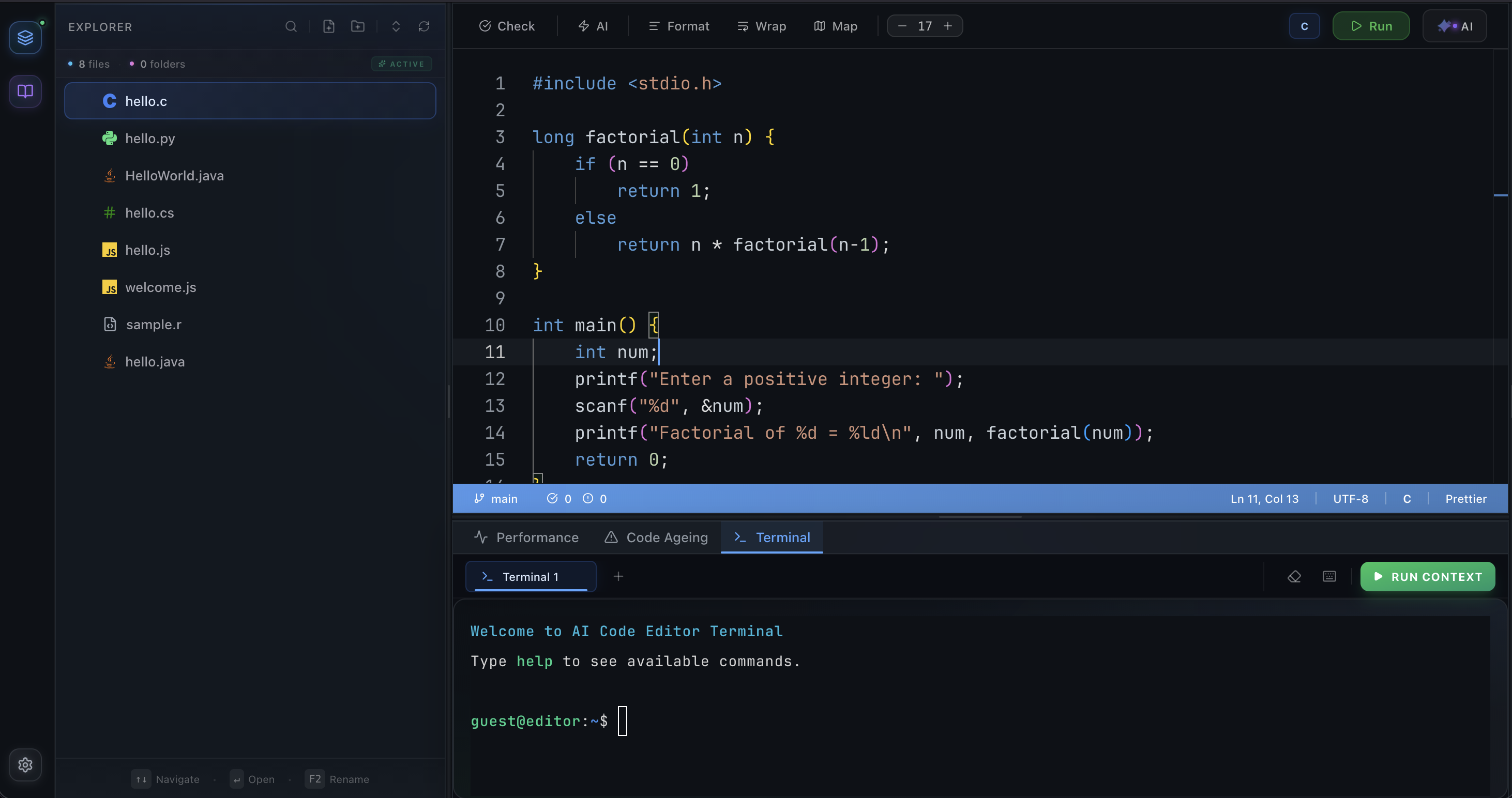 AI Code Editor & Analyzer
